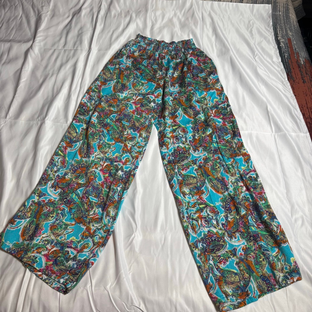 Women's Wild Fable Wide Leg Pants XS Blue Multi-color Paisley